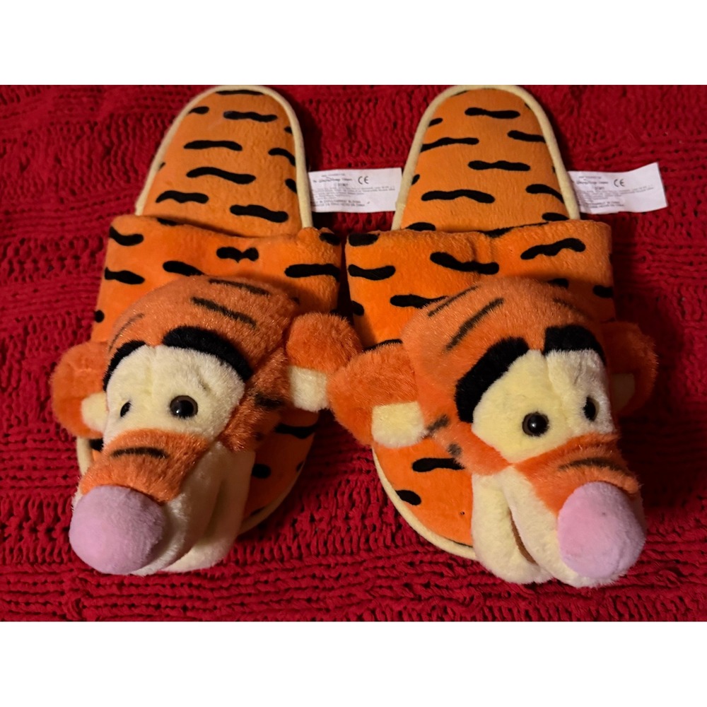 VTG Disney  Winnie the Pooh Tigger Plush Slippers L  Orange Black Striped Shoes